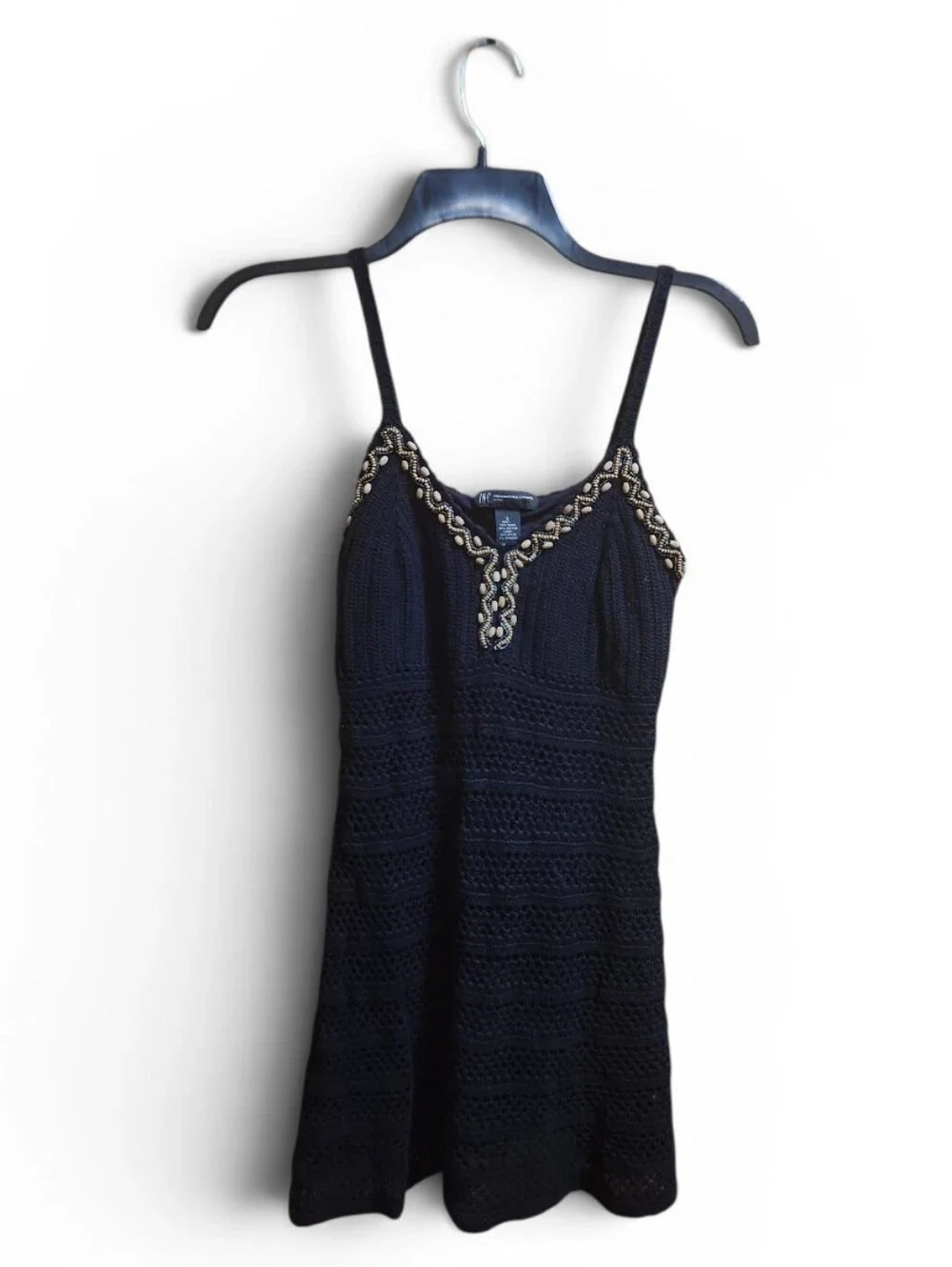 Black Crochet Spaghetti Strap Tank with Gold Trim